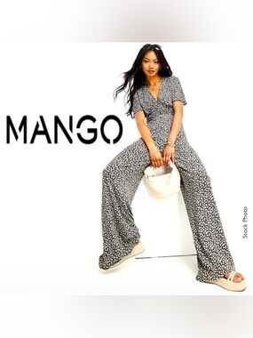 MNG MANGO Deep V-Neck Floral Stretch Wide Leg Jumpsuit (M)